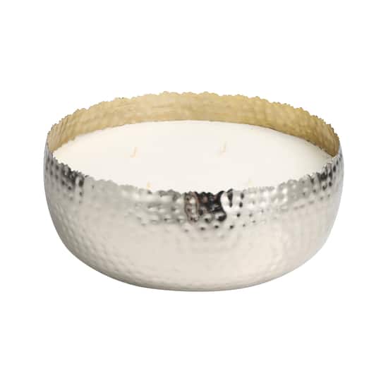 White Sage Scented 4-Wick Candle in Silver Hammered Bowl